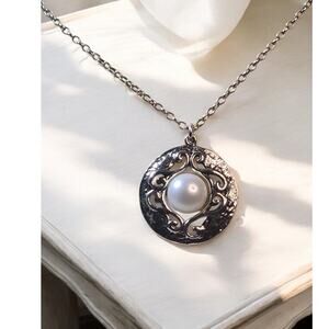 Pearl Filigree Pendant Necklace 925 Sterling Silver Opulenza Vintage Romantic